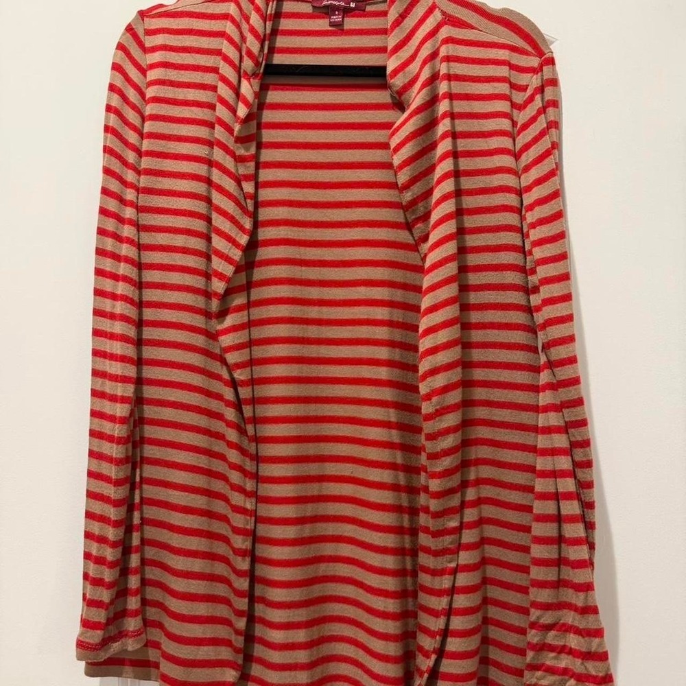 Super cute red and tan striped cardigan. Size S